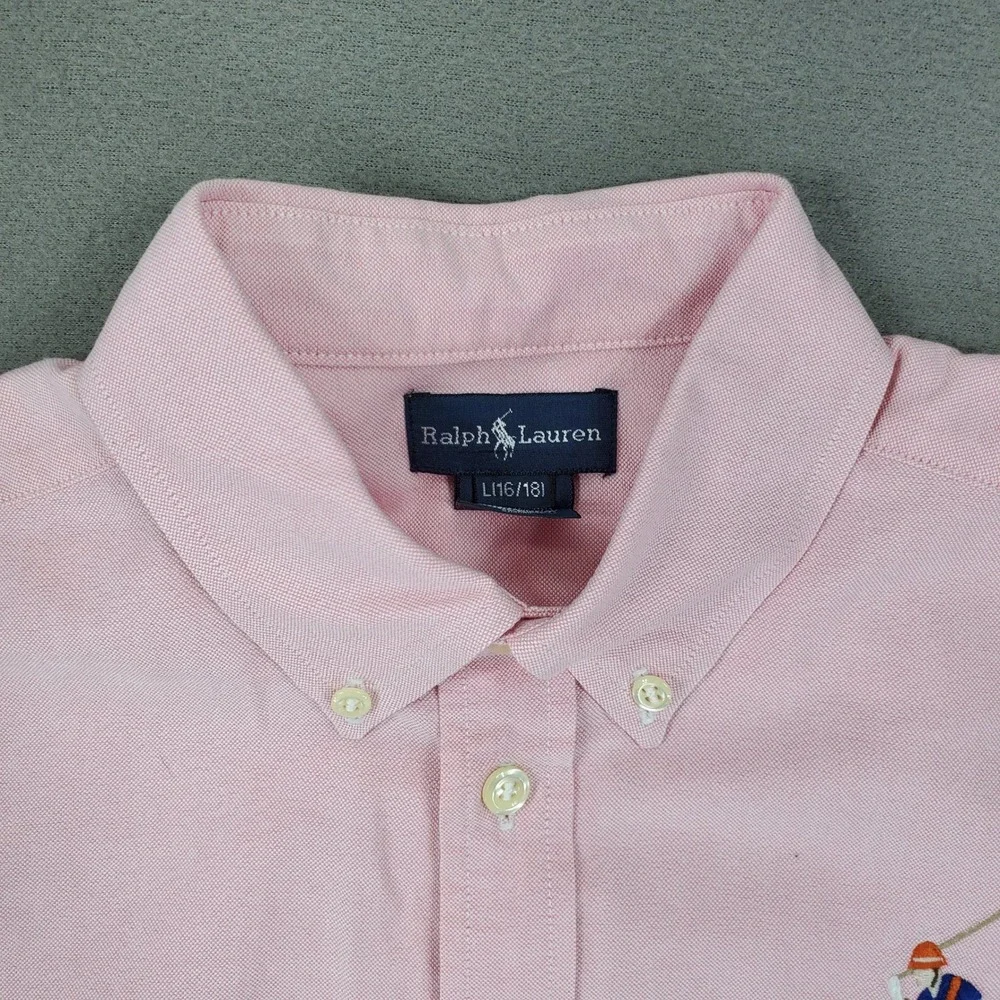 Ralph Lauren Button Up Shirt Kids L Pink Big Pony Oxford Long Sleeve L(16/18)